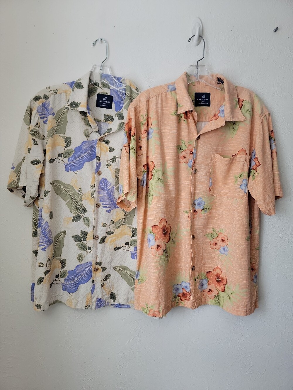 Caribbean Joe SILK Mens Hawaiian Short-Sleeve Shirts Loop Collar 90's